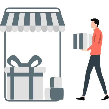 Homme achetant un cadeau en ligne  Illustration