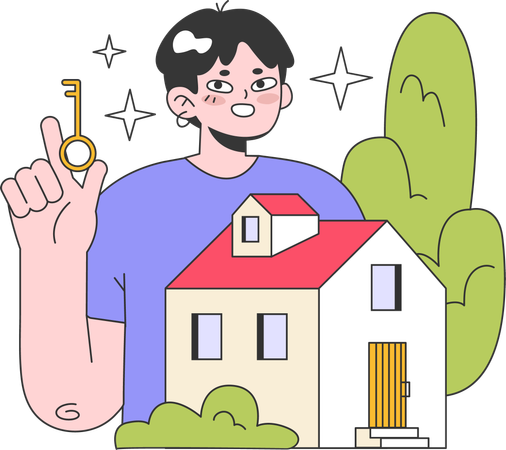 Un homme achète une maison  Illustration