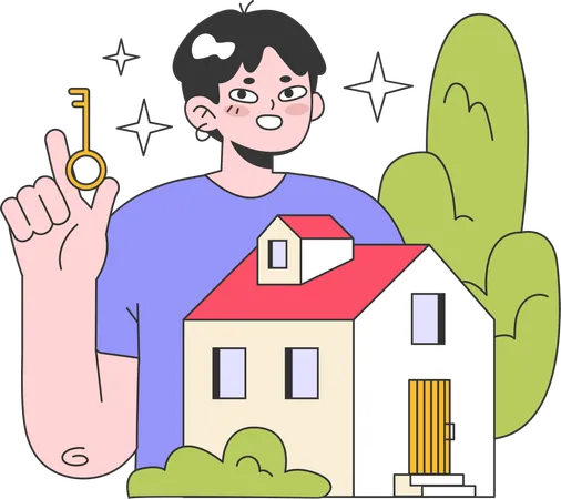 Un homme achète une maison  Illustration