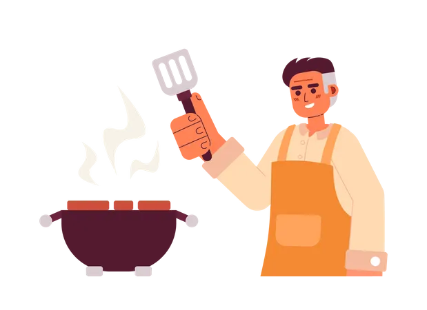 Homme adulte, cuisine, sur, barbecue, grill  Illustration