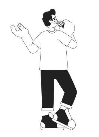 Homme adulte hispanique parlant dans un microphone  Illustration