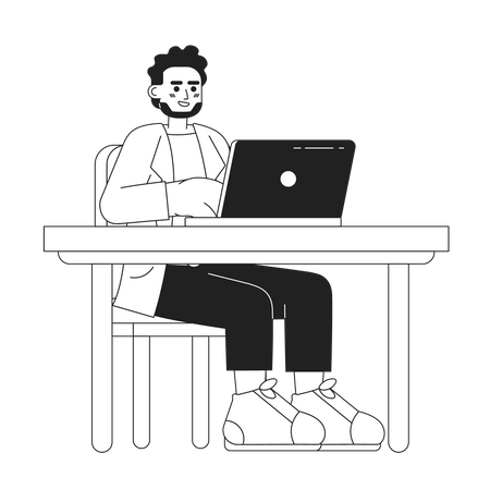 Homme adulte travaillant sur un ordinateur portable au bureau  Illustration