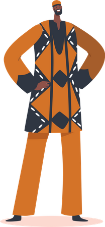 Un homme africain porte des vêtements tribaux avec des bras Akimbo  Illustration