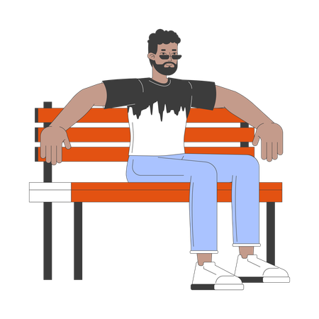 Homme afro-américain assis sur un banc  Illustration