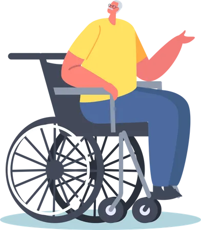 Homme âgé assis sur un fauteuil roulant  Illustration