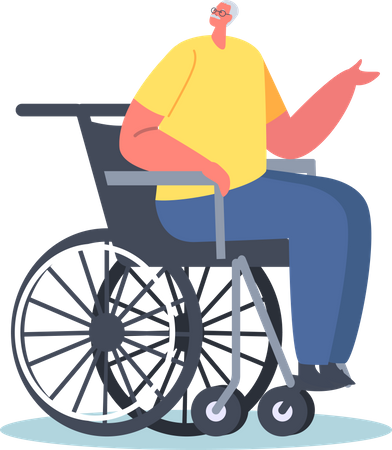 Homme âgé assis sur un fauteuil roulant  Illustration