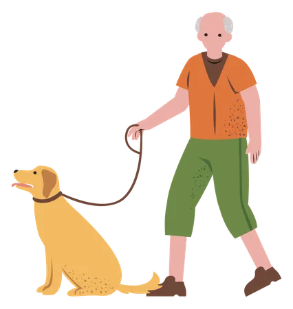 Homme âgé avec chien  Illustration