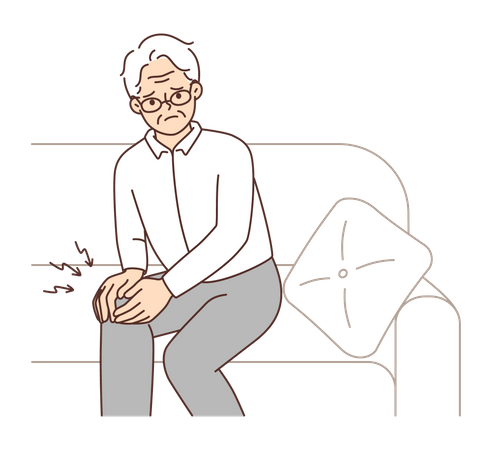 Homme âgé souffrant de douleurs au genou  Illustration