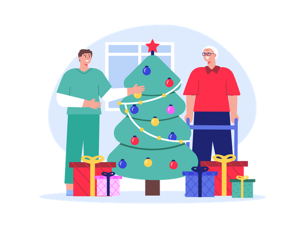 Homme âgé célébrant Noël  Illustration