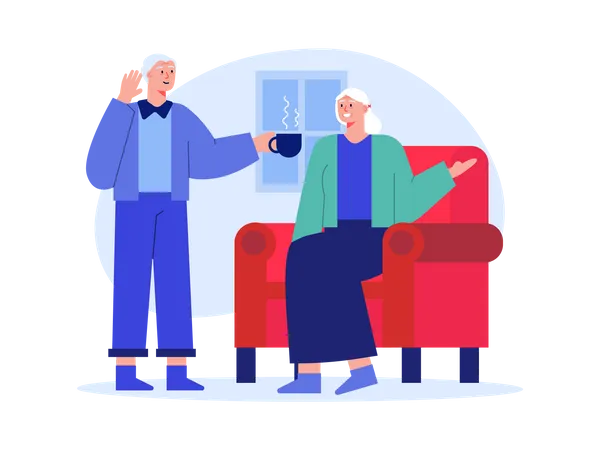 Homme âgé donnant du café à une femme âgée  Illustration