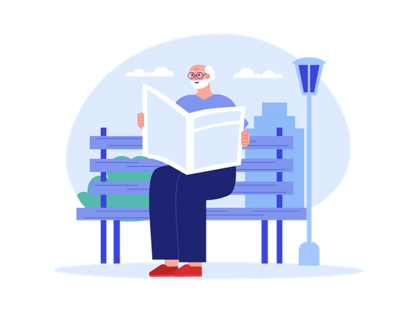 Homme âgé lisant un journal  Illustration