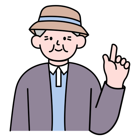 Un homme âgé pointant du doigt  Illustration