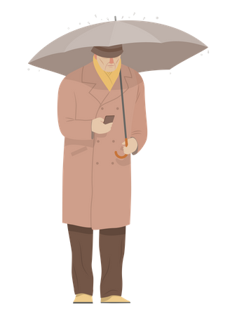 Homme âgé tenant un parapluie  Illustration