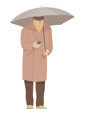 Homme âgé tenant un parapluie  Illustration