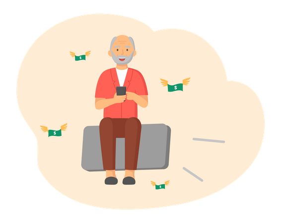 Homme âgé utilisant un mobile  Illustration