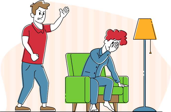 Homme agressif criant sur une femme qui pleure Illustration