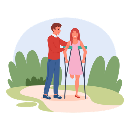 Homme aidant une femme handicapée  Illustration