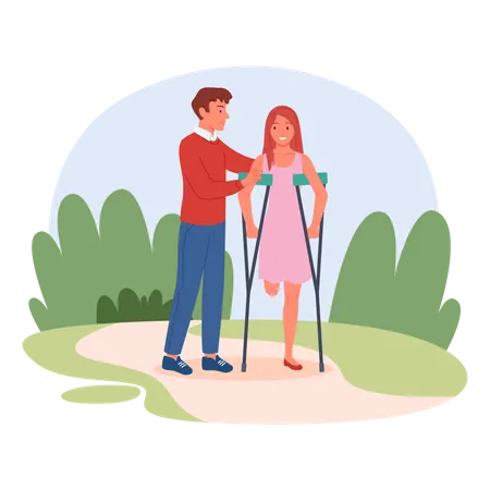 Homme aidant une femme handicapée  Illustration