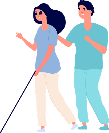 Homme aidant une femme aveugle  Illustration
