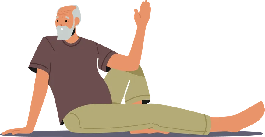 Homme âgé faisant du Yoga Asana  Illustration