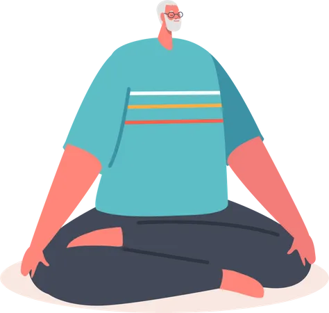 Un homme âgé faisant de la méditation  Illustration