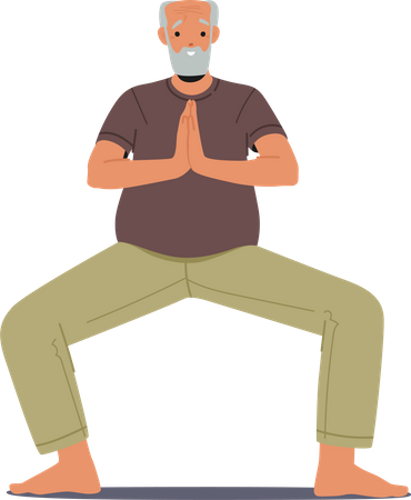 Homme âgé faisant des exercices de yoga  Illustration