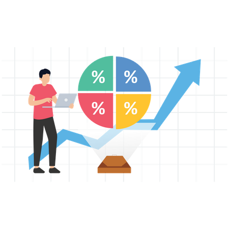 Homme ajustant les portefeuilles suite à l'augmentation des taux d'intérêt du gouvernement fédéral  Illustration