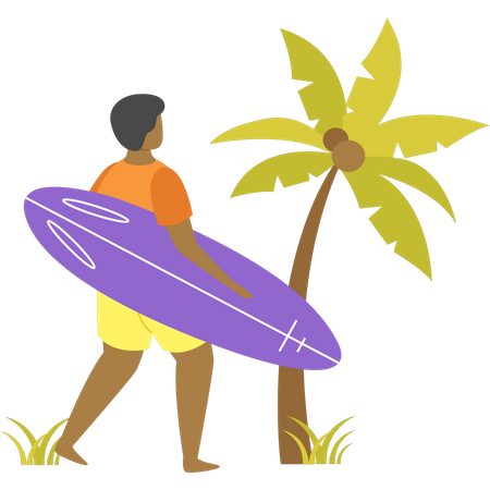 Homme qui va surfer  Illustration