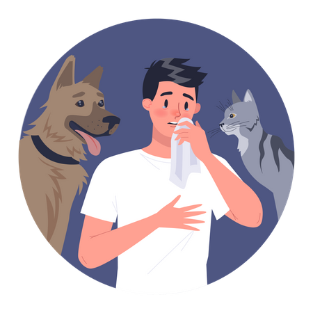 Homme allergique aux animaux domestiques  Illustration