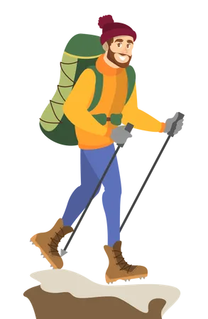 Homme alpiniste marchant  Illustration