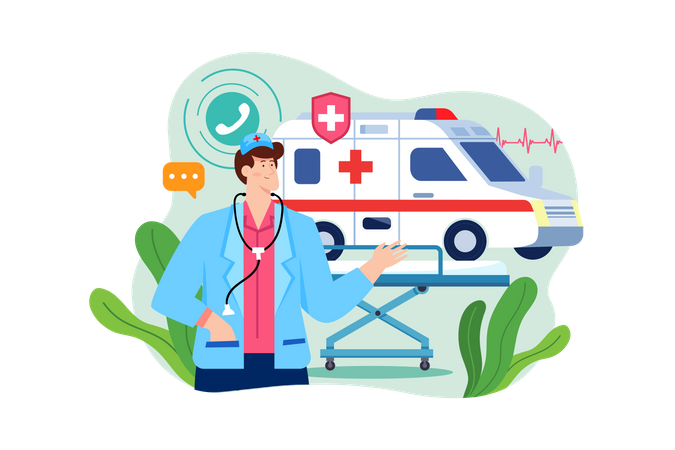 Fourgon paramédical et ambulance masculin  Illustration