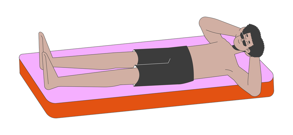 Homme américain détendu allongé sur un matelas pneumatique de piscine  Illustration