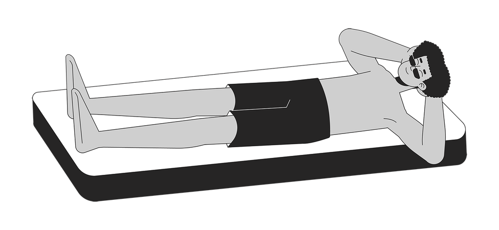 Homme américain détendu allongé sur un matelas pneumatique de piscine  Illustration