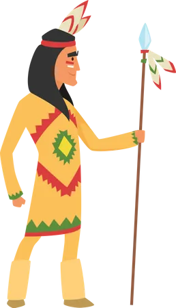 Homme amérindien avec lance  Illustration