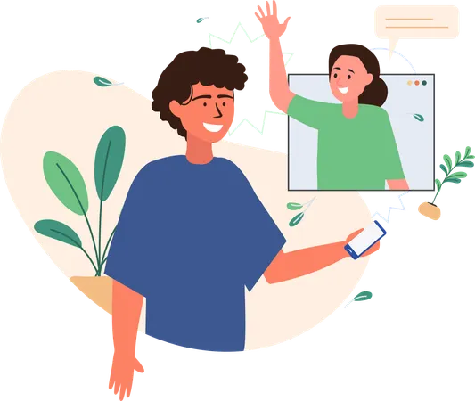 Homme et femme en appel vidéo  Illustration