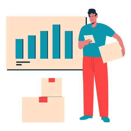 Un homme analyse la gestion de la chaîne d'approvisionnement  Illustration