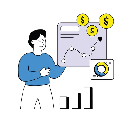 Homme analysant la croissance des ventes  Illustration