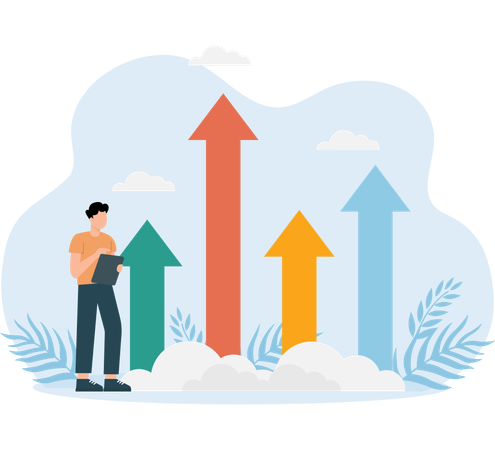 Homme analysant la courbe de croissance  Illustration