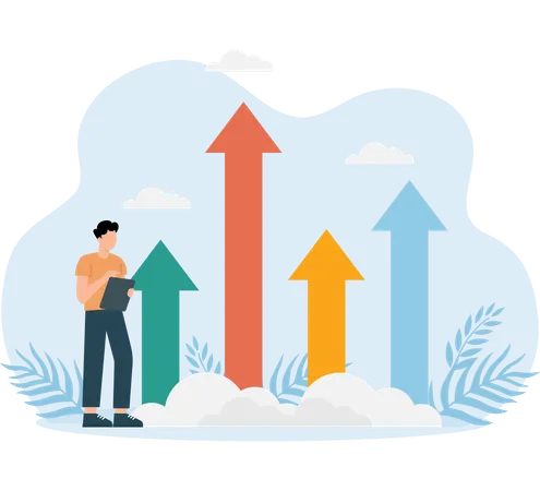 Homme analysant la courbe de croissance  Illustration