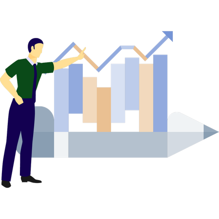 Un homme analyse un graphique de croissance d'entreprise  Illustration