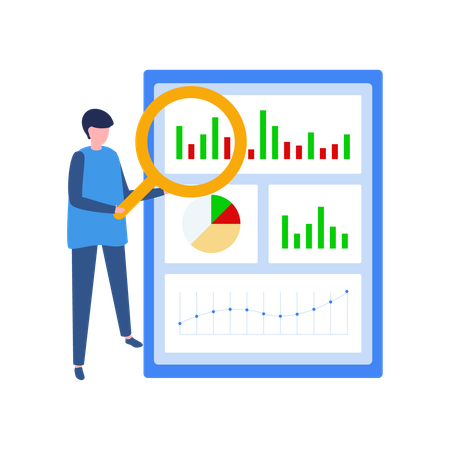 Homme analysant les données du marché  Illustration