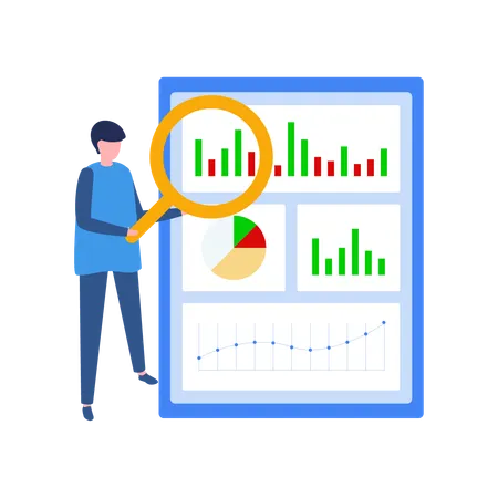 Homme analysant les données du marché  Illustration