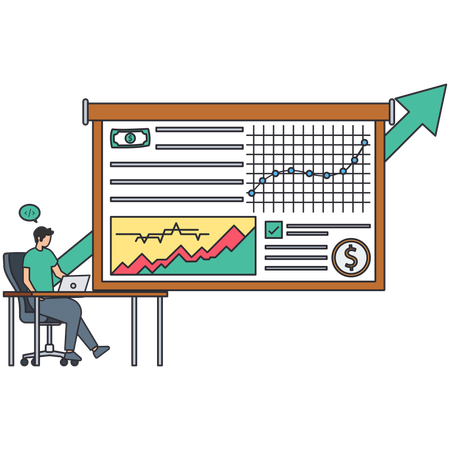 Un homme analyse le statut de l'entreprise  Illustration