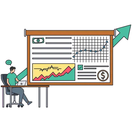 Un homme analyse le statut de l'entreprise  Illustration