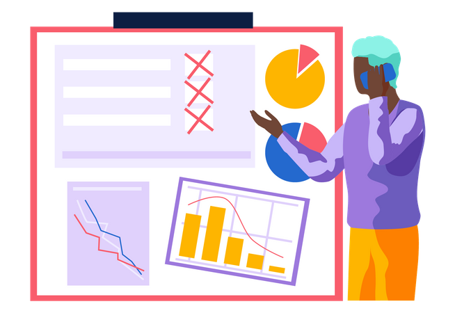 Homme analysant le diagramme circulaire d'affaires  Illustration