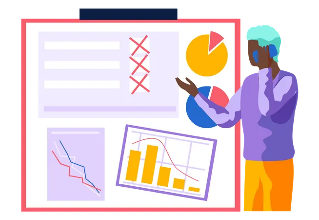 Homme analysant le diagramme circulaire d'affaires  Illustration