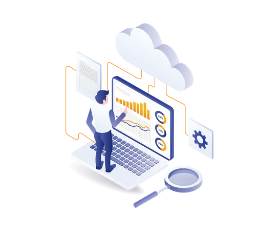 Homme analysant les données du serveur cloud  Illustration