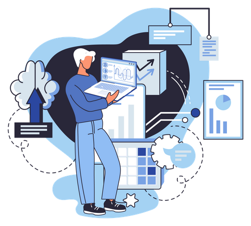 Homme analysant des données  Illustration