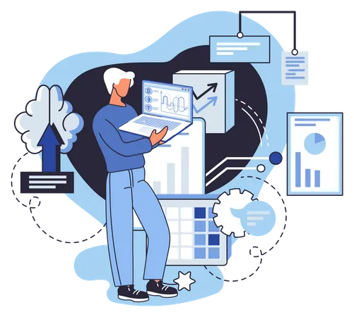 Homme analysant des données  Illustration