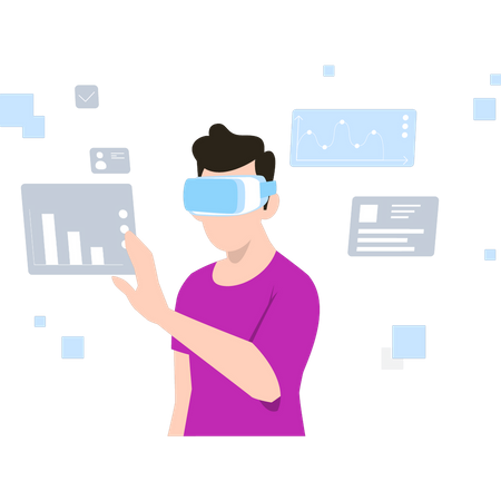 Homme analysant des données avec des lunettes VR  Illustration